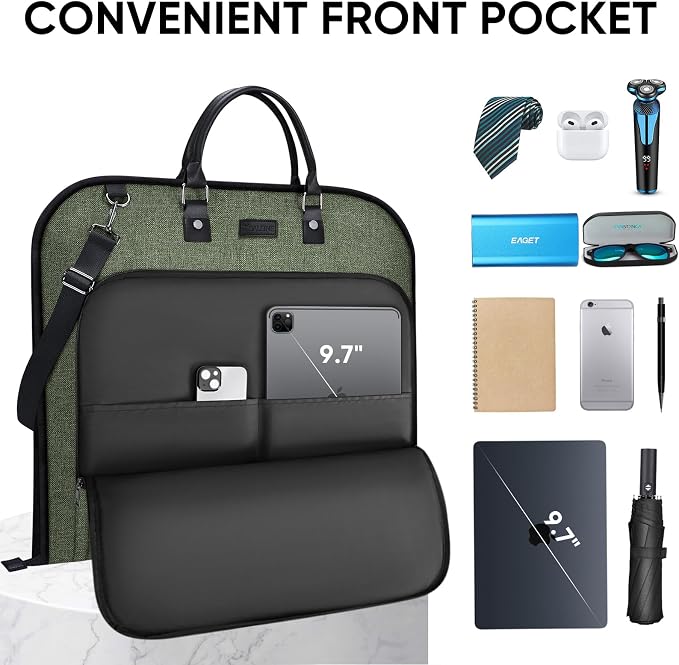 BALEINE Travel Garment Bag, Travel Suit Bag for Men, Water Resistant Carry on Garment Bag for Hanging Clothes, Garment Duffel Bag for Travel Business (Green, 42")