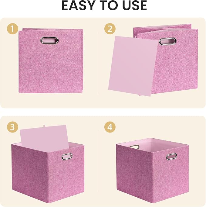 Posprica 3X Thicker Collapsible Storage Bins,13×15x13 Foldable Storage Cube Boxes Fabric Drawer for Closet Shelf Cabinet Bookcase, set of 4 (Pink)