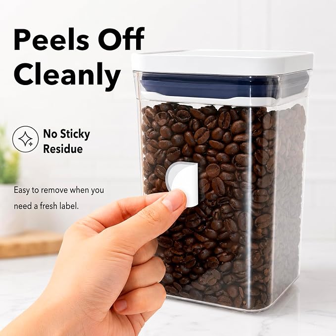 CHUBBIEE Waterproof Vinyl Kitchen Labels for OXO POP Containers, Removable Writable Food Storage Stickers, Tear-Resistant Pantry Organization Decals for Plastic, Glass Jars, 2 Sizes, 64-Pack