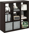 Furinno Cubicle Book Shelf, 9-Cube Bookshelf, Triple Thick Frame Cube Storage Organizer, 1.65" Bookcase, 15.4" x 43.8" x 43.4", for Home Office, Living Room, Black Oak