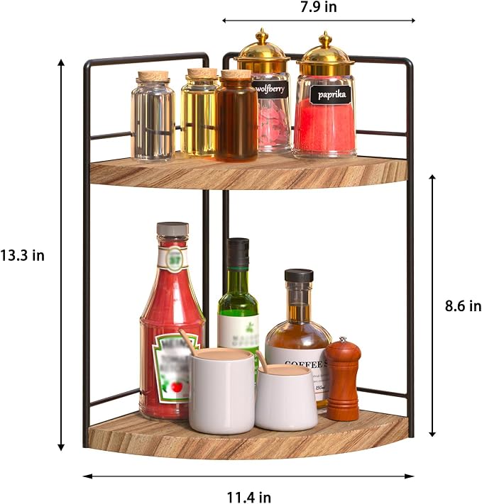 2 Pack Bathroom Counter Organizer, 2 Tier Corner Bathroom Counter Organizer Wooden Double Vanity Organizers for for Double Sink Organizers and Kitchen Storage Dresser Decoration