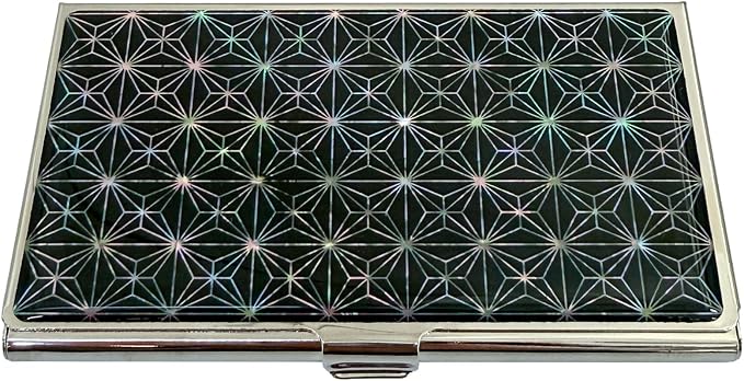 Mother of Pearl Business Card Case Credit Id Name Holder Travel Wallet Art Painting Design Metal Stainless Steel Engraved Slim Purse Pocket Cash Money Wallet (N_Mum Slim)