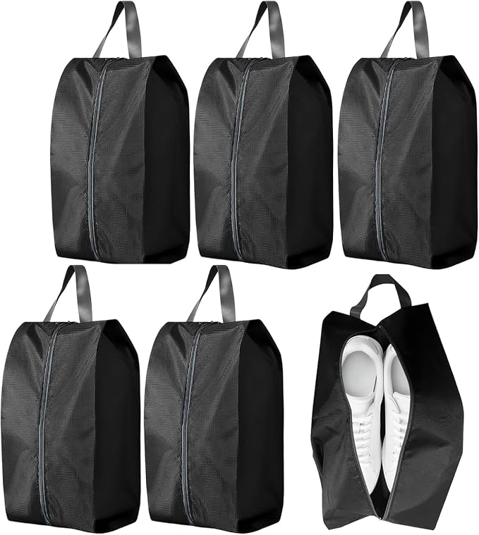 5Pcs Large Travel Shoe Bags Portable Travel Gifts Shoe Organizer with Zipper Closure, Waterproof Nylon Shoe Storage Organizer with Handle Travel Bags For Men and Women, Black