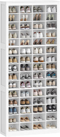 Hzuaneri Shoe Storage Cabinet, 60 Pairs Free Standing Closet Organizer, 9 inch Widened Cell Wood Shoe Organizer, 15 Tiers Vertical Space Saving Shoe Rack for Entryway, Cloakroom, White SR49603X