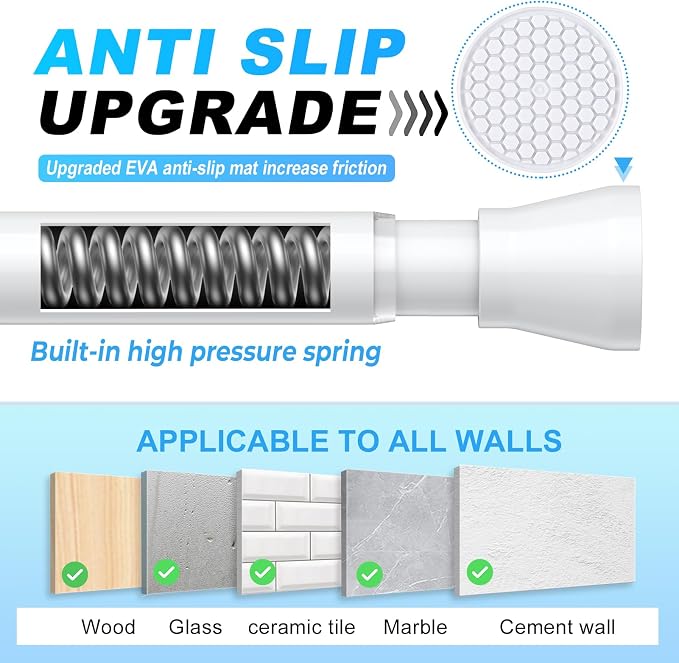 2PCS White Tension Rod for Windows 28 to 48 inch, Stainless Steel Pressure Spring Loaded Curtain Rods, 7/8" Diameter Adjustable Curtain Rods No Drill, Use for Bathroom Doorway