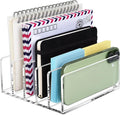 BEYGORM Acrylic Mail Holder, Clear Multifunction Desk Organizer with Divider, Vertical Letter Sorter for Desktop, 5 Compartments Modern Office Home Envelope Organizer for Bill, Document, Folder