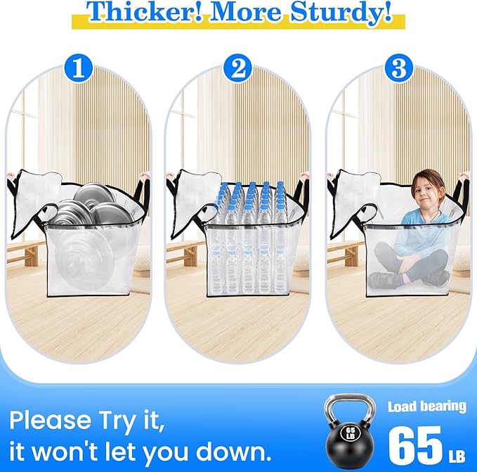 BlissTotes 6-Pack Large Moving Bags with Backpack Straps & Strong Zippers, Heavy-Duty Storage Bags Moving Boxes for Space Saving, Dorms, Transport, 76L-20 Gallons, Clear