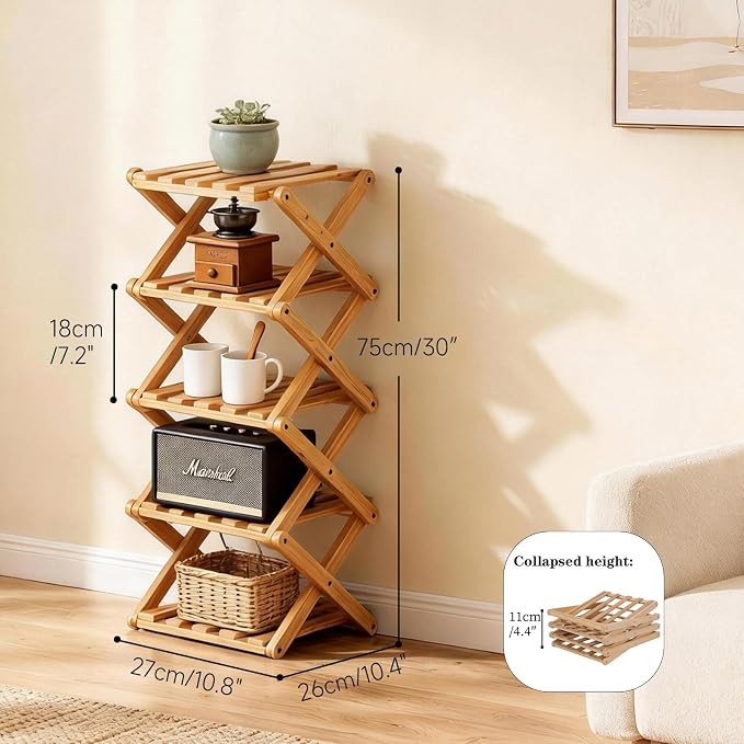 Vertical Shoe Rack Small, 5 Tier Portable Folding Shoe Storage Rack, Without Installation Free Standing Shoe Rack for Corridors, Bedrooms Living Room Corner and Small Spaces (5 Tier)