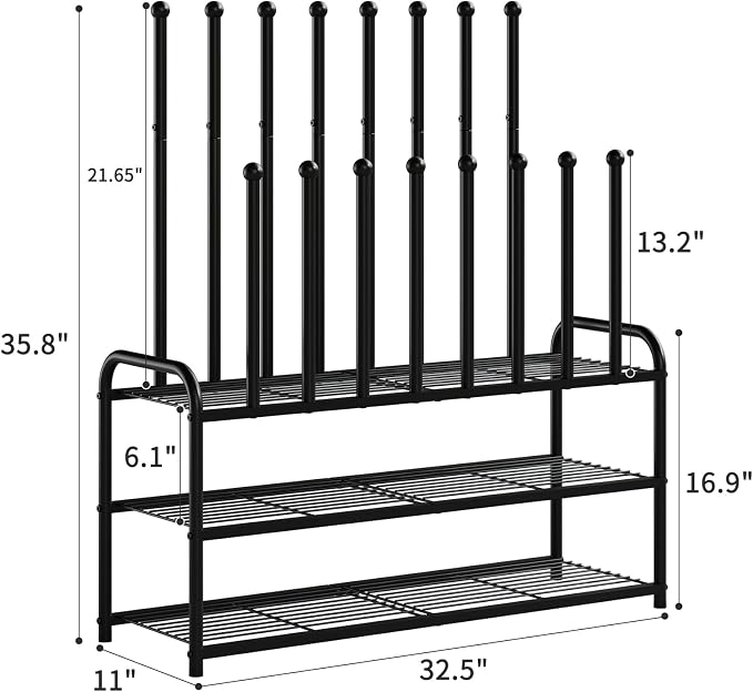 Kitsanery Shoe Rack, 100% Metal Boot Rack Organizer for Entryway, Closet & Garage, Free Standing Shoe Shelf for Storage Tall Boots, Sneakers, Cowboy Boots, Black (Large - 8 Pairs)