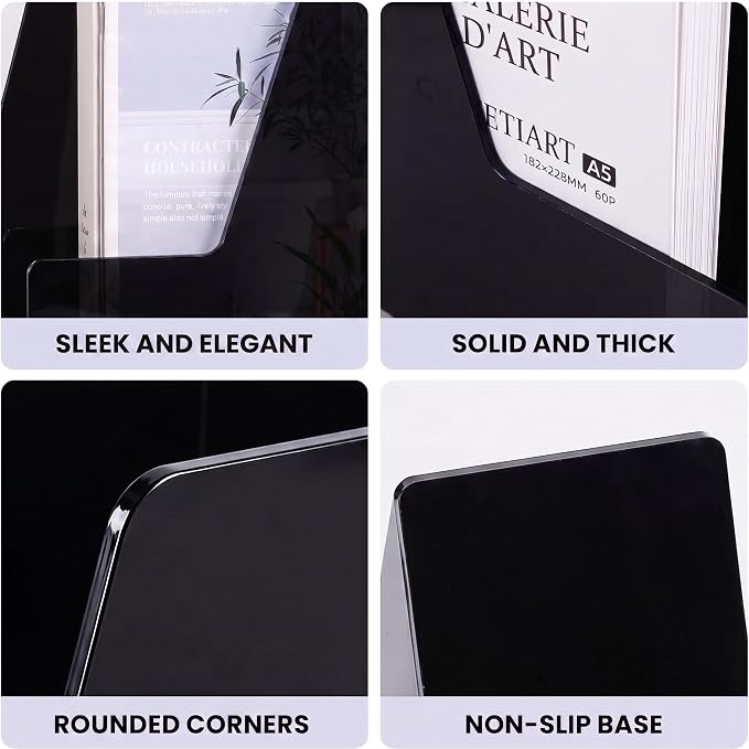 LALOBLUE 4 Pack Black Vertical Magazine File Holder Desk Organizer Bins | Plastic, Holds Magazines, Binders, Notebooks, Envelopes, 4 Pack Black Vertical Magazine File Holder Desk Organizer Bins