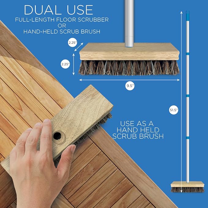 LOLA Deck Scrub Brush, 9" x 3.5" Head w/Palmyra & PVC Bristles for Outdoor Cleaning, Removes Dirt & Grime from Patios, Decks, Grout, 9 CT