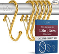 6-Pack Metal S Hooks for Hanging – Heavy-Duty S-Shaped Hooks with Safety Buckle – Fits Bars up to 1.2 in – Anti-Drop S-Hooks for Closet, Wardrobes & Storage – Gold (Large)