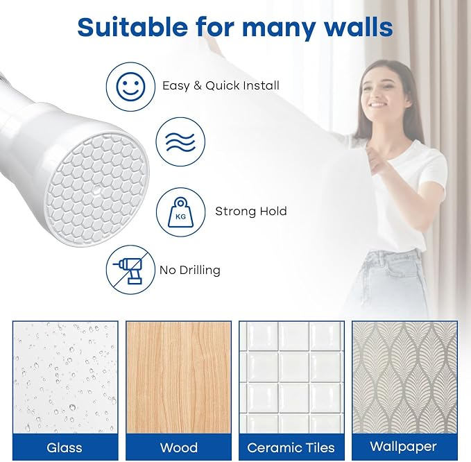 Tension Rods 16 to 26 Inch White Tension Curtain Rod Small Tension Rod Adjustable Curtain Rod Spring Curtain Rods No Drilling Expandable Pressure Spring for Closet Kitchen Door