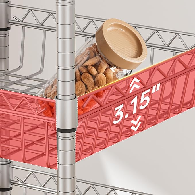 Golpart Basket Shelves Closet Rack with Wheels Metal Pantry Wire Shelf Unit | 6 tier Storage Rolling Shelving Bathroom Organizers Kitchen Garage Laundry Room Organization Home 13.6"Dx13.6"Wx63"H Grey