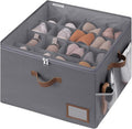 StorageWorks Fabric Shoe Storage Organizer for Closet, Up to 16 Pairs, Gray | Fixed Compartments, Clear Lid & Label Window, Side Mesh Pocket for Accessories, Soft Handles, Fits Flats, Sandals & Low-Tops