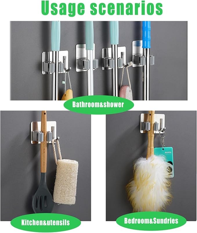 Mop and Broom Holder Hanger Wall Mount,Command Broom Holder Self Adhesive