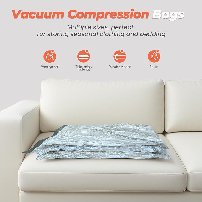 Vacbird Vacuum Seal Bags for Clothing with Rechargeable Cordless Pump, 15 Pack Vacuum Storage Space Saver Bags, Compression Packing for Clothes Bedding Blanket Pillows Comforters Luggage Travel