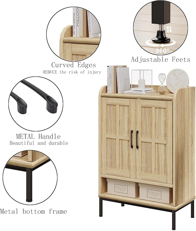 Shoe Cabinet, 6 Tier Shoe Cabinet for Entryway, Shoe Storage Cabinet with Adjustable Shelves and Metal Legs, 41.5" Tall Shoe Rack Organizer Cabinet for Entryway, Front Door, Hallway (Natural)