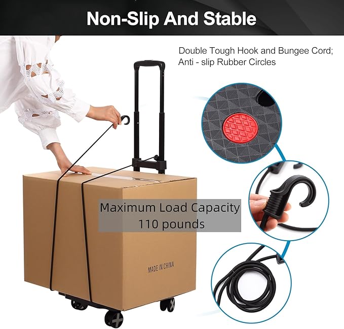 Folding Hand Truck Lightweight Hand Truck Dolly Foldable,Luggage cart with 4 Rotate Wheels, Utility Cart with Adjustable Handle,Collapsible Dolly for Moving