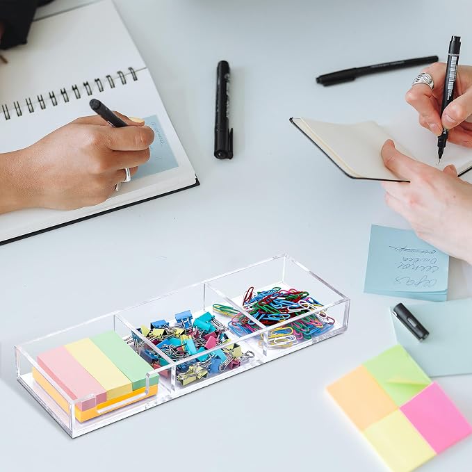 Sticky Note Holder 3 In 1 Clear Acrylic Self-Stick Memo Pads Holders Desk Organizer for School Office Home, Post Pop Notes Dispenser for 3"X3" Note Pads (BQ211)