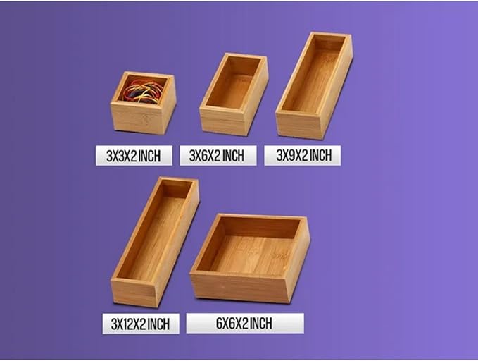 YBM HOME Bamboo Drawer Organizer Storage Box for Kitchen Drawer, Junk Drawer, Office, Bedroom, Children Room, Craft, Sewing, and Bathroom, 6 Pack 6x6x2 inch