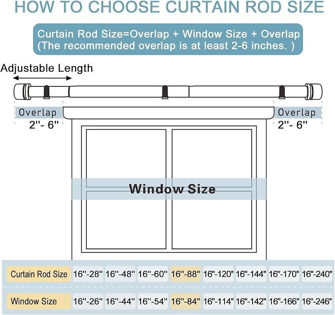 Byondeth Curtain Rods for Windows 16 to 88 Inches Adjustable Length 1 Inch Diameter Window Curtain Rod with Aluminium Finials, Flash Gold