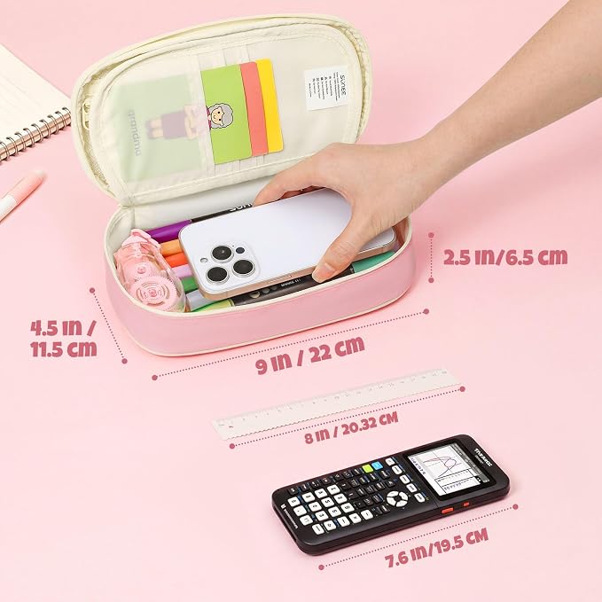 SUNEE Cute Pencil Case, Kawaii Big Capacity Pencil Pouch, Personalized Initial Pencil Bag with Zipper, Stationery Storage and Organizer, Back to School Supplies, Pen Box for Girls & Boys, Teen, K-Pink