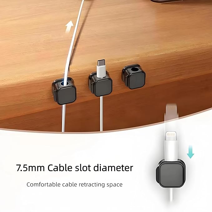 6Pack Spring Cord Organizer,Magnetic Cable Clips, Cable Management, Office Desk Accessories, Cord Organizer, Cable Smooth Adjustable,for Desk, Wall, Car, Home Office, Phone Cable Management (Black)