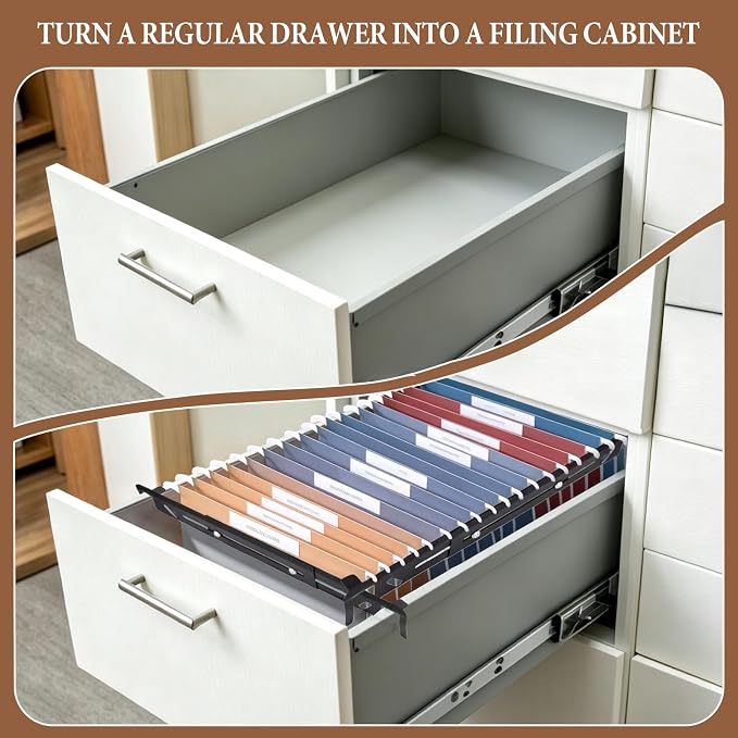 4 Pack Adjustable File Cabinet Rails, Metal Hanging File Folder Frame Cabinet Dividers Suitable for Cabinets with Drawer Thickness Less Than 0.71 Inches