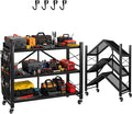 3-Tier Folding Storage Shelves, Heavy Duty Garage Shelving Unit, Adjustable Metal Standing Storage Rack Shelf, No Assembly Wire Shelving Organizer with Wheels for Kitchen Pantry Warehouse