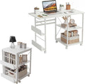 Garvee Folding Desk with Wheels, 31.5" Foldable Computer Desk with Storage Shelf, Space Saving Rolling Home Office Desk for Small Spaces, Portable Writing Table with Side Organizer, White