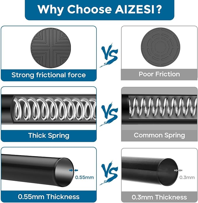 AIZESI 2Pack Tension Curtain Rod 31-62 Inch Adjustable Spring Loaded Curtain Rods No Drilling Tension rods for Window Doorway Closet,Kitchen, Curtain, 7/8" Diameter, Black