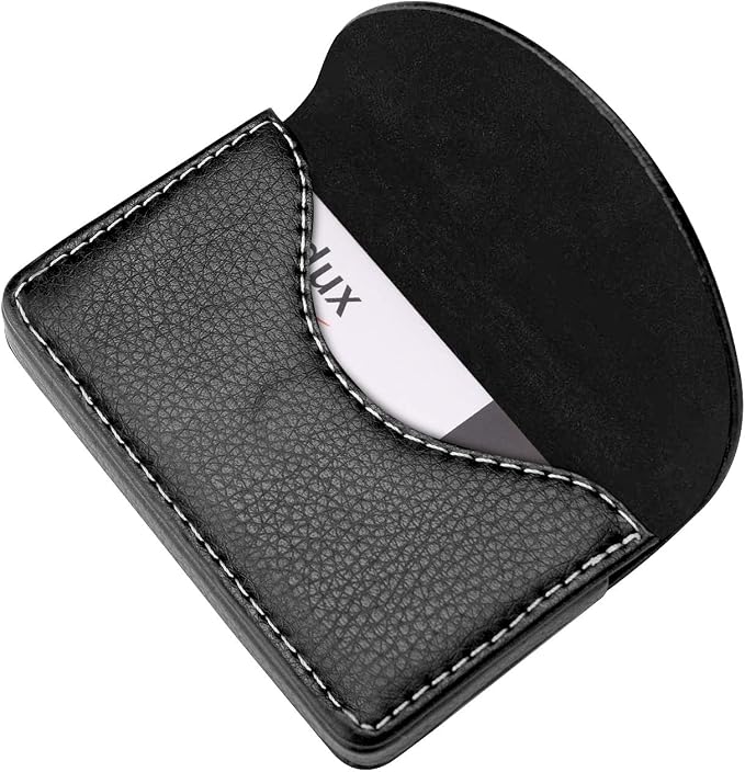 Leather Business Card Holder Walle for Men or Women Pocket Business Card Wallet Name Card Case Holder with Magnetic Shut, Holds 25 Business Cards,Black