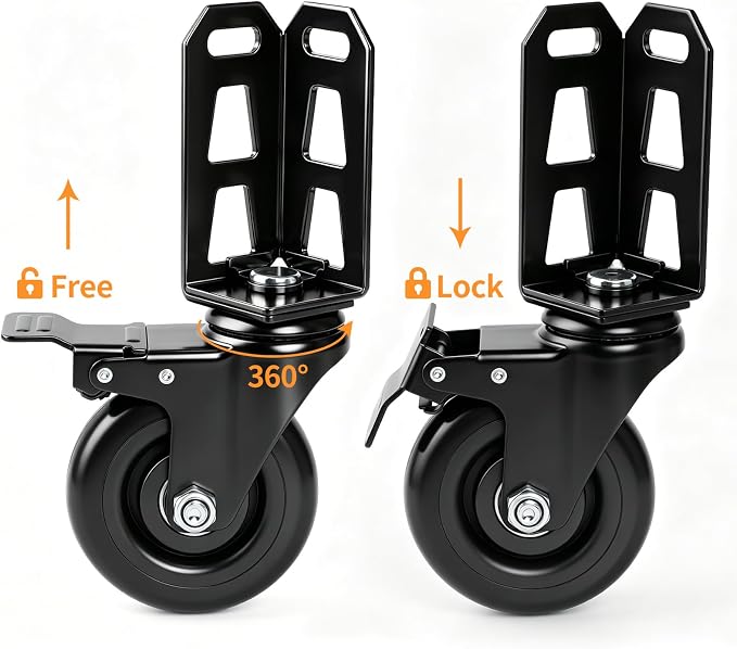 4" Storage Rack Caster Wheels, Fit Boltless Shelving Rack Posts | Heavy-Duty Shelves Casters with Brakes, Storage Shelf Accessories, Total Load Capacity 1000 Lbs, 4 Pcs