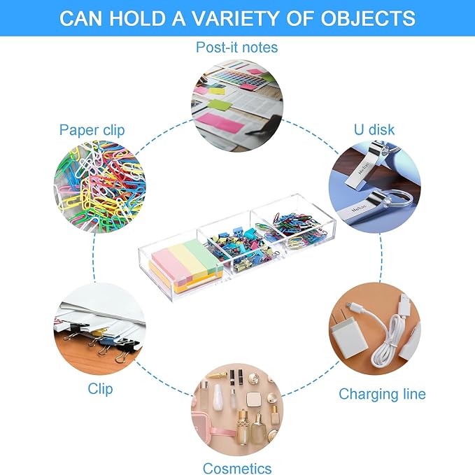 Sticky Note Holder 3 In 1 Clear Acrylic Self-Stick Memo Pads Holders Desk Organizer for School Office Home, Post Pop Notes Dispenser for 3"X3" Note Pads (BQ211)