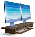42” Dual Monitor Stand Riser with Large Drawer Keyboard Storage | Double Computer Monitor Riser Shelf for 55-72 Inch Desk Aesthetic Workplace Setup Desktop Organizer Toasted Bamboo