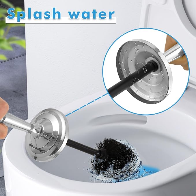 Chrome Toilet Brush and Holder Set, Stainless Steel Toilet Brush for Bathroom,Heavy Duty Toilet Bowl Brush and Holder,Deep Cleaning Modern Toilet Cleaner Brush -Space Saving, Covered Brush