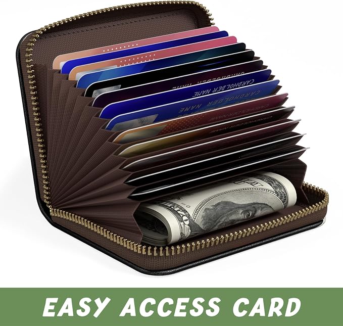 Aiawoxc Credit Card Holder, Small RFID Wallet Slim Leather Card Organizer Case with Zipper and Keychain, Skeleton