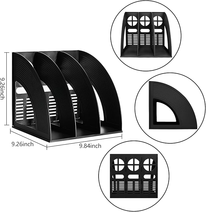 A4 File Holder Magazine File Folder Desk Organizer, 3 Vertical Compartments Bookshelf Document Divider Paper Box Bookends for Office Home Organization and Storage Racks