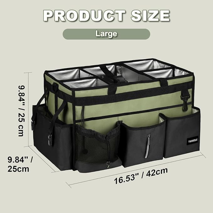 Large Cleaning Caddy Bag with Built-In Support Board, Cleaning Tote Organizer with Removable Divider, Supply Carryall with Adjustable Shoulder Strap and Waist Belt for Cleaners & Housekeeper