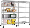 PrimeZone 2 Pack Steel Storage Wire Shelving 5 Tier Metal Shelves with Wheels,Adjustable Kitchen Utility Shelving Unit,Pantry Rack Rolling Metal Shelf Laundry,Chrome 24" Wx18 Dx75 H