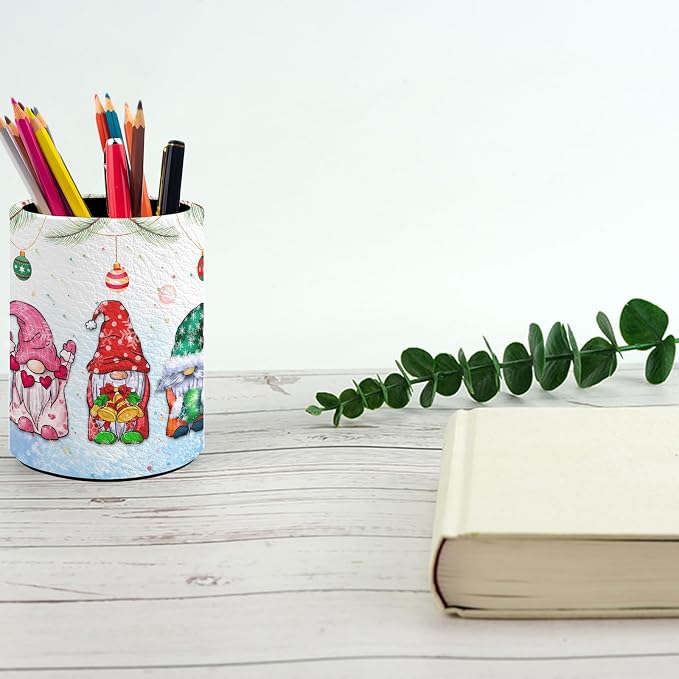 Gnomes Pen Holder Pencil Cup for Desk Organizer | Cute Makeup Brush Holder PU Multifunctional Office Suppliesfor Decor Home Classroom School