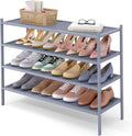 Smiry Bamboo Long Shoe Rack, 4 Tier Shoe Organizer for Entryway & Closet, Stackable Free Standing Storage Shelf for Shoes, Bags & Plants, Grey