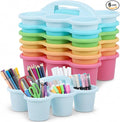 6 pack Classroom Caddy with Handle plastic supply caddy with 6 Compartments Drink Cup Caddies Holder Portable Desk Crayon Storage Caddy for Teacher Kids Office School (Pastel)