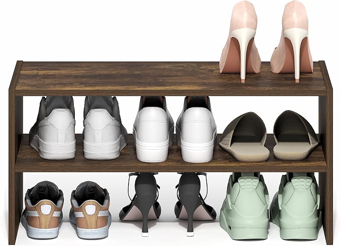 Furinno FANO 2-Tier Shoe Rack, Stackable Shoe Organizer, Amber Pine | 11.7 x 24.2 x 11.7, 24" Width Shoes Storage, for Closet Entryway, Office, Garage