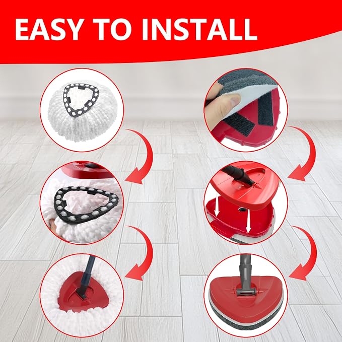 5 Pack Spin Mop Replace Head for O Cedar EasyWring 1 Tank, Includes 2 Microfiber Mop Replacement Refill, 2 Prone to Foaming Scrubber Sponge Brushes & 1 Connector for Kitchen, Bathrooms, Glass