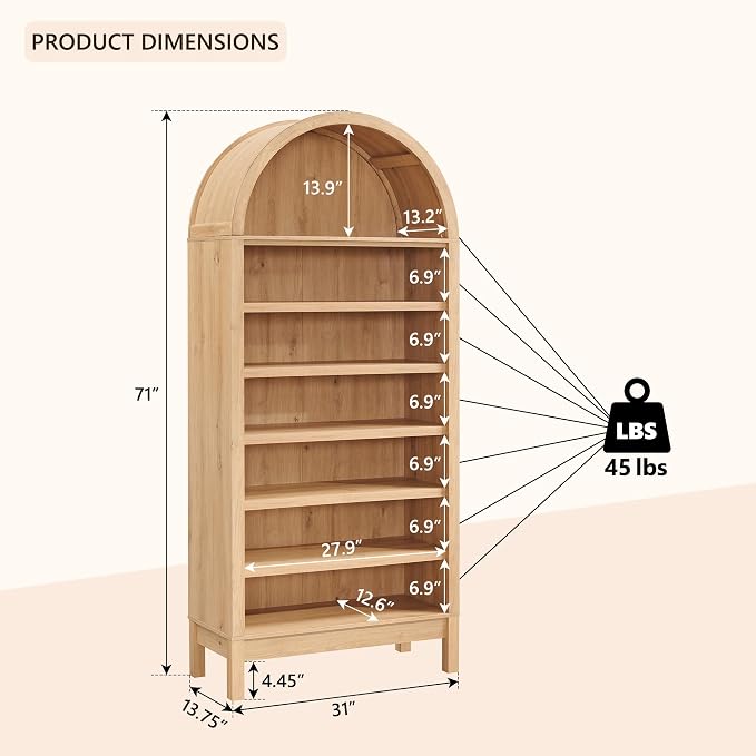 IFGET 71" Tall Arched Shoe Storage Cabinet, 7 Tiers 28 Pairs Wooden Shoe Rack with 3 Adjustable Shelves, Freestanding Shoe Closet Shelf Organizer for Entryway, Hallway, Living Room (Natural)