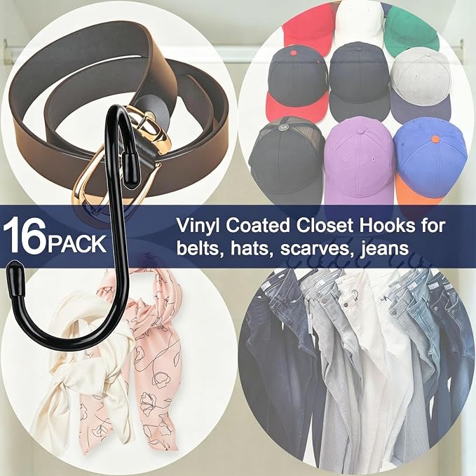 HiGift 16 Pack Purse Hanger for Closet, Unique Twist Design Bags Hanger Hooks, Large Size Closet Rod Hooks for Hanging Purses, Handbags, Belts, Scarves, Hats,Clothes, Pans and Pots