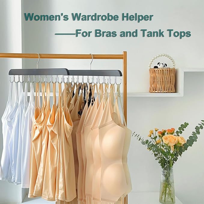 2 Pack Belt Hanger for Closet Organizer,Belt Organizer for Closet | Wooden Belt Storage Organizer with 20 Metal Hooks for Space Saving,Foldable Belt Holder for Belts,Tank Tops,Ties(Black)