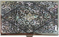 Mother of Pearl Business Card Case Credit Id Name Holder Travel Wallet Art Painting Design Metal Stainless Steel Engraved Slim Purse Pocket Cash Money Wallet (Diamond Arabesque)